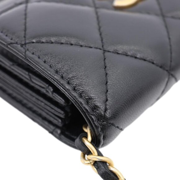 Chanel  Romance Quilted Lambskin Leather Clutch With Chain Black - Picture 6 of 13